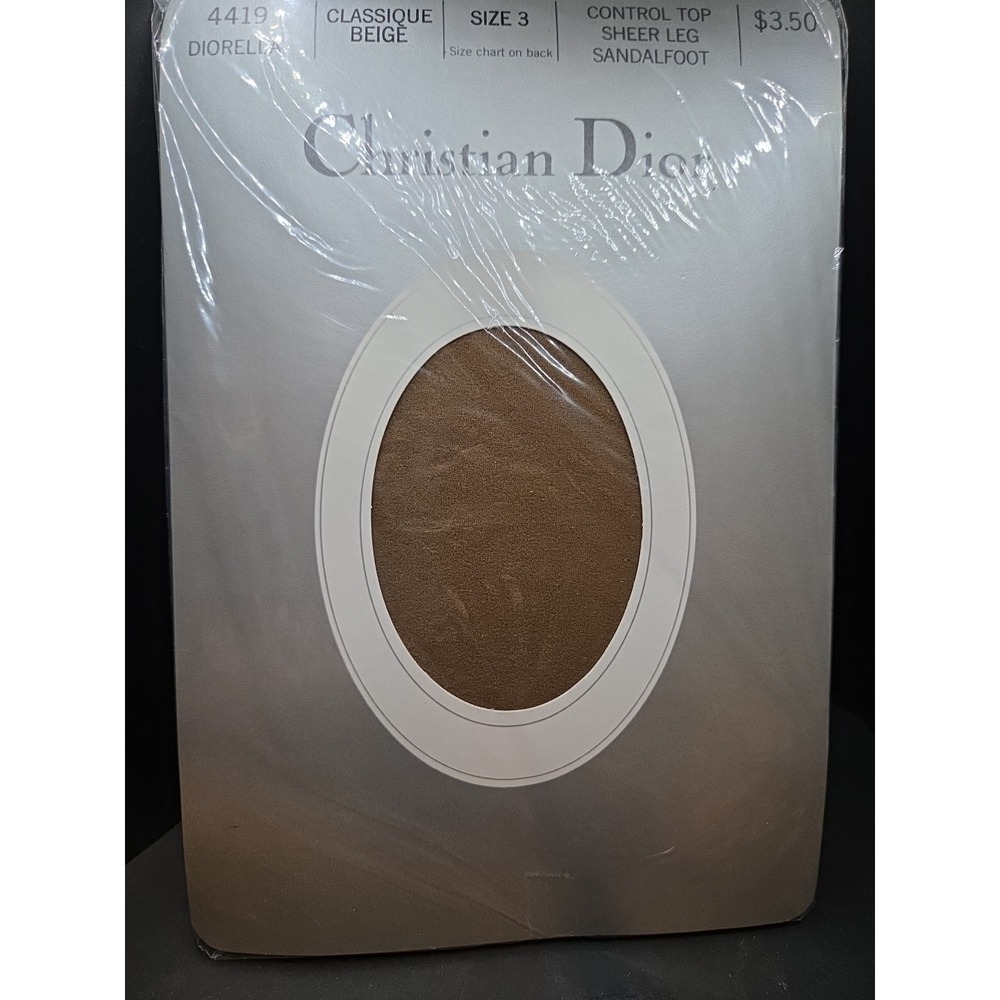 Vtg Christian Dior Pantyhose Size 4 Beige Diorella Control Top Sheer Stretch Leg
